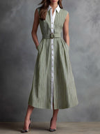Casual Yet Polished Striped Sleeveless Shirt Dress