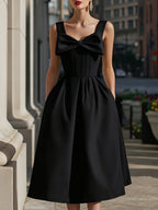 Sleeveless Bow-Detail Structured A-Line Midi Dress