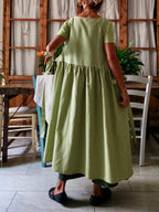 Green Patchwork Checkered Cotton Apron