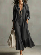 Romantic Ruffled Hem Denim Dress