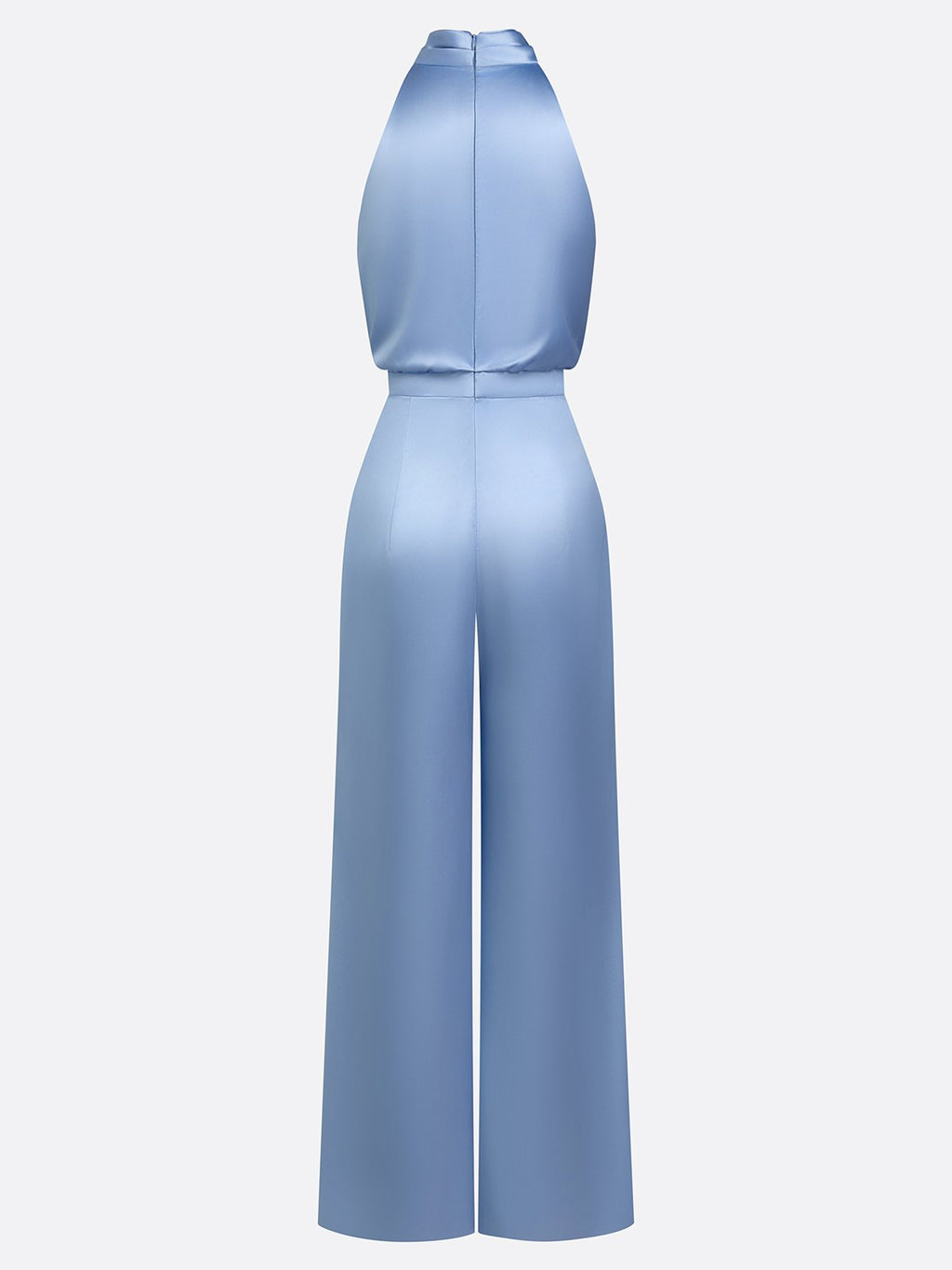 Women Blue Mock Neck Sleeveless Dressy Jumpsuit