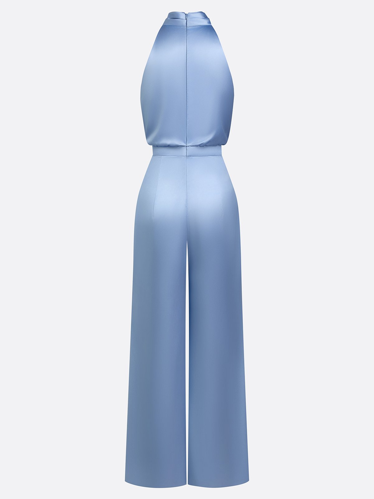 Women Blue Mock Neck Sleeveless Dressy Jumpsuit