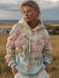 Bohemian Style Plant And Flower Embroidery Pattern Women's Hooded Sweatshirt