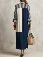 Women's Striped Spliced 3/4 Sleeves dress