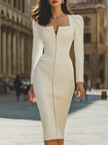 Mooyius Plain Structured Zip-Front Midi Dress