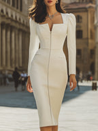 Mooyius Plain Structured Zip-Front Midi Dress