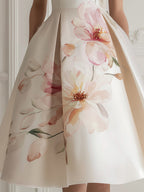 Sleeveless Floral Placement Structured A-Line Midi Dress