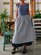 Blue Striped Patchwork Cotton Kitchen Apron
