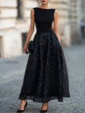 Sleeveless Sequin Skirt Evening Maxi Dress