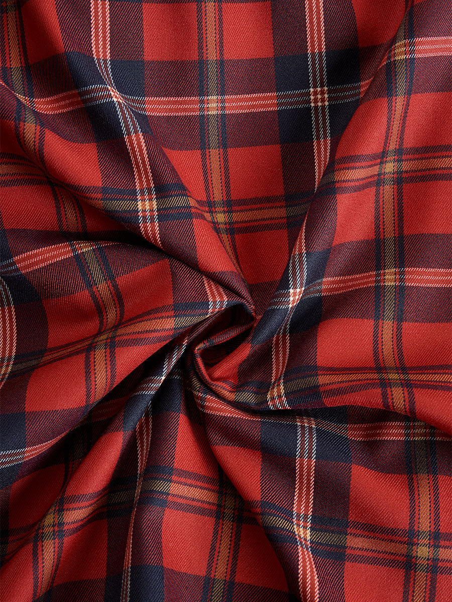 Mooyius Statement Red Plaid Trench Dress With Gold Buckle Belt