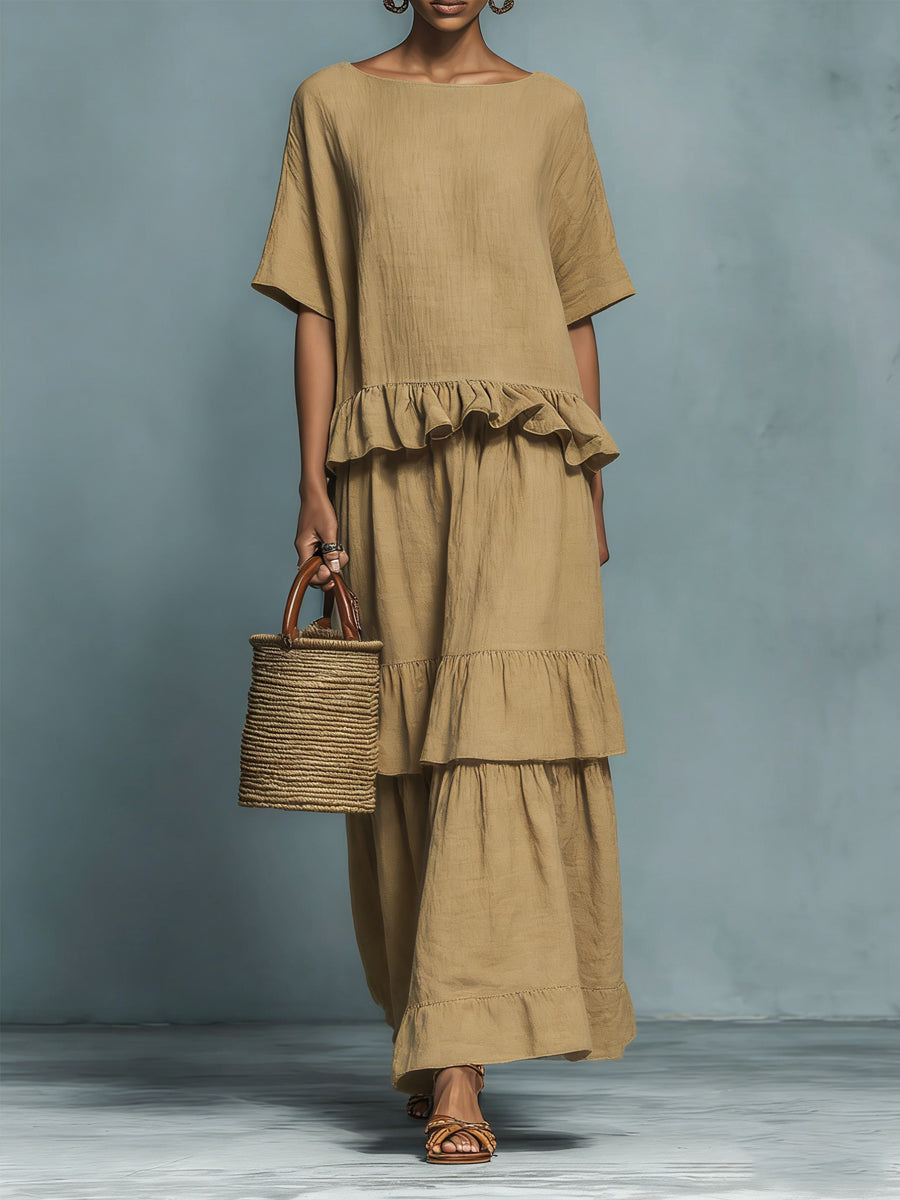 Women's Minimalist Casual Cotton Linen Ruffle Dress