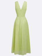 Light Green Applique Chiffon V Neck Sleeveless A-Line Maxi Dress