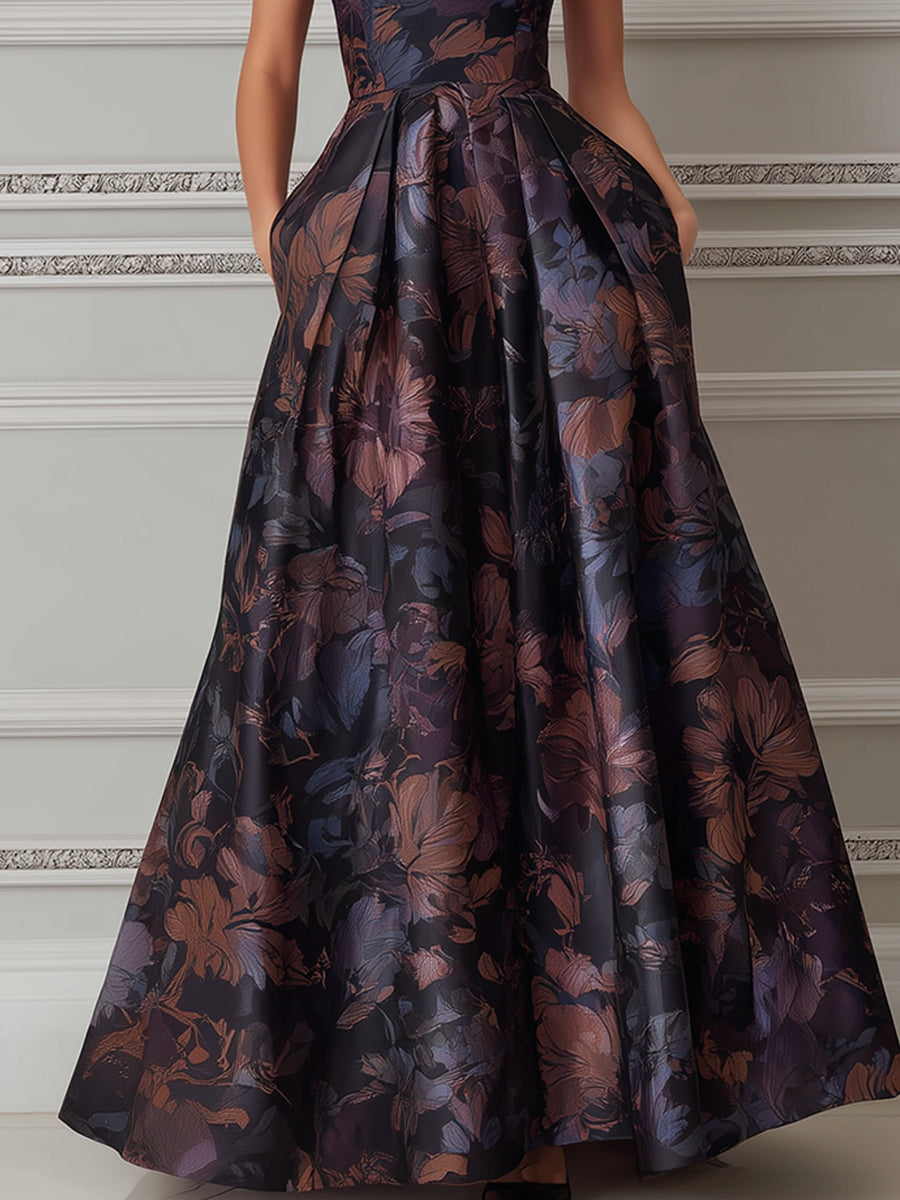 Floral Spaghetti Strap Structured A-Line Maxi Dress