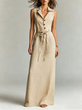 Women's Linen Sleeveless Shirt Dress