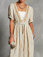 Women's Striped Art Casual Fashion Cozy Cotton Linen Dress