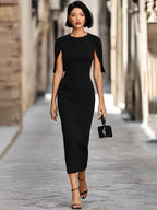 Draped Cape Sleeve Bodycon Maxi Dress