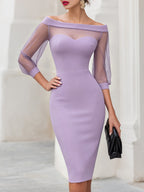 Sheer Illusion Off-Shoulder Sweetheart Midi Dress