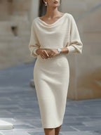 White Draped Batwing Midi Dress
