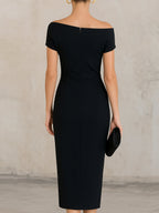 Minimalist Black Asymmetric One-Shoulder Midi Dress