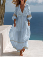 Flowy Striped Dress With Lace Trim