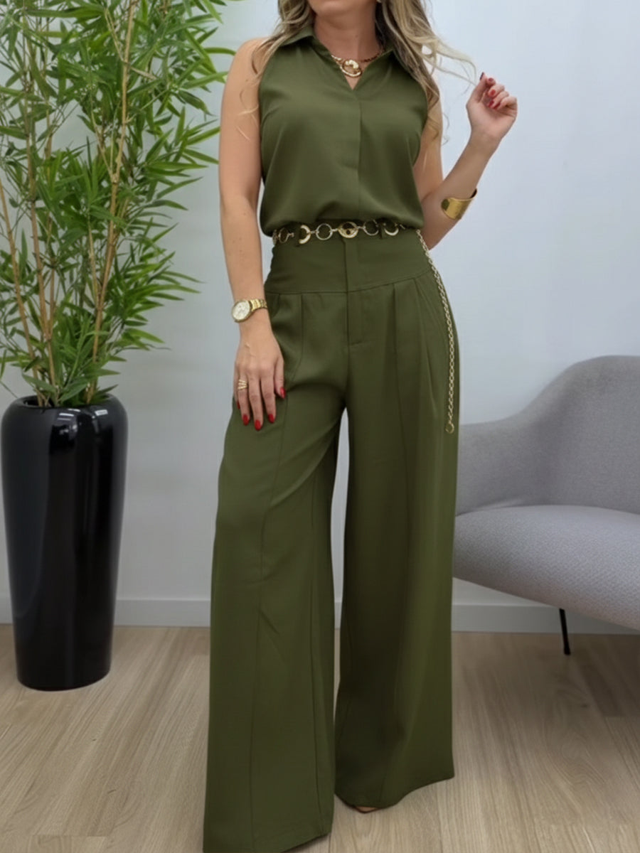 Elegant Linen And Cotton Sleeveless Top And Pants Two-piece Set