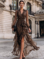 Leopard Print Wrap Maxi Dress With Ruffled Hem