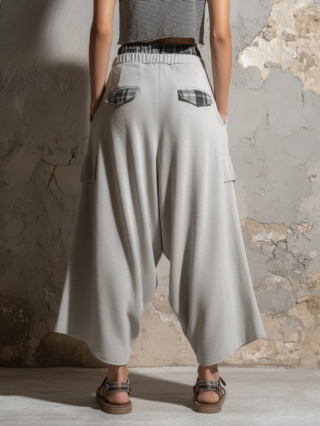 Gray Knit Cargo Balloon Pants
