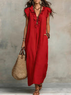 Women's Solid Color Ruffled Art Casual Fashion Cozy Cotton Linen Dress