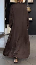 Women's Round Neck Dress + Cardigan Long Satin Suit