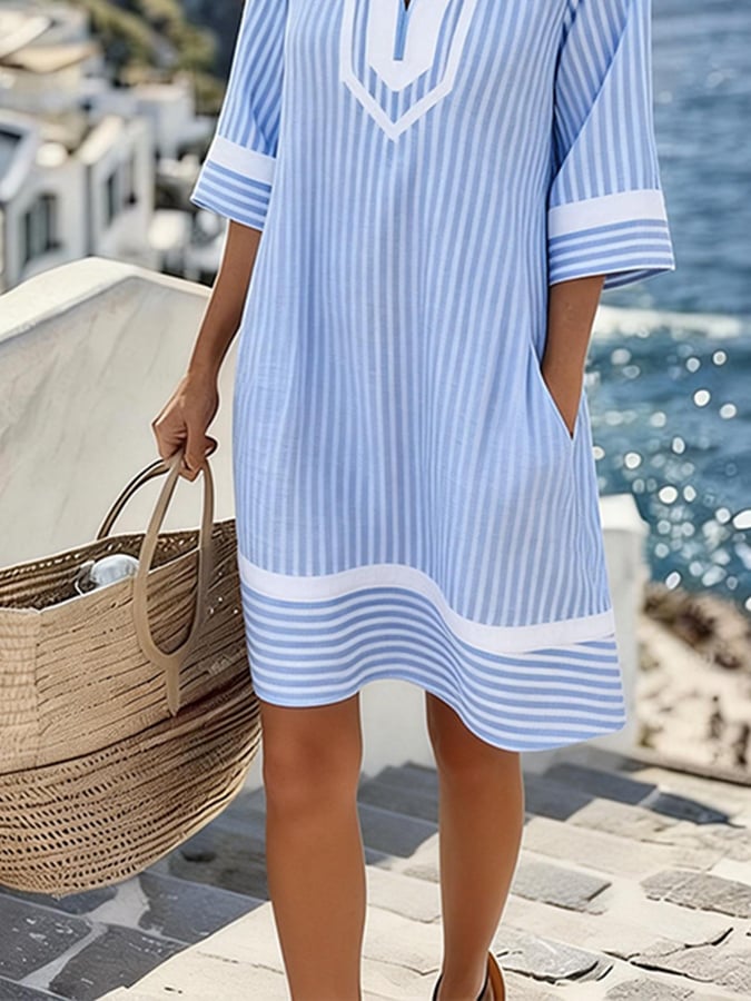 Women's Casual V-neck Striped Resort Dress