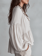 Airy Vintage-Inspired Ruffle Soft Ruffle Bohemian Blouse