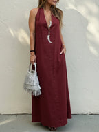 Stylish Elegant Minimalist Halter Neck Linen Maxi Dress