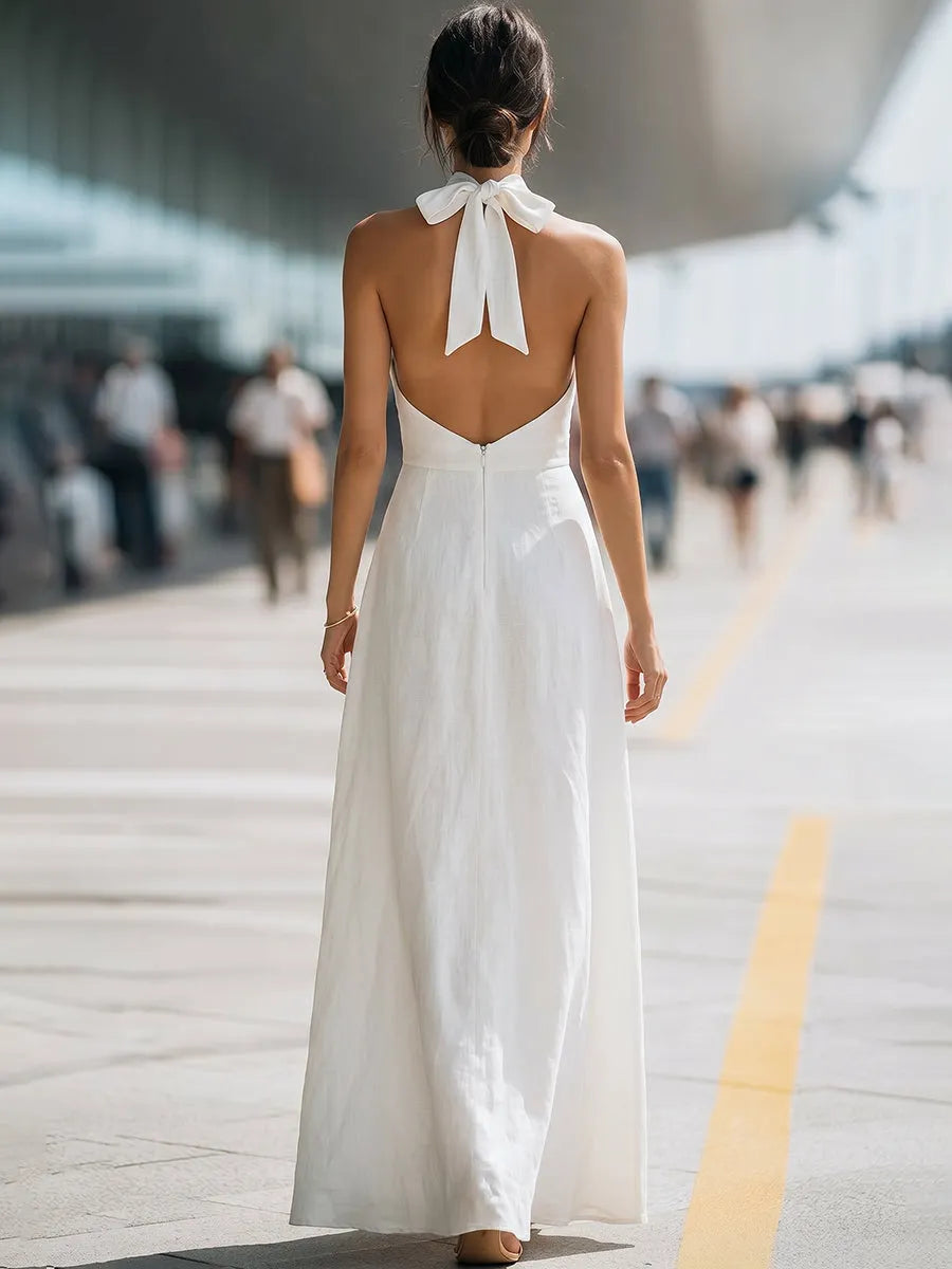 Twist Halter Neck Flowing Maxi Dress