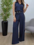Elegant Linen And Cotton Sleeveless Top And Pants Two-piece Set