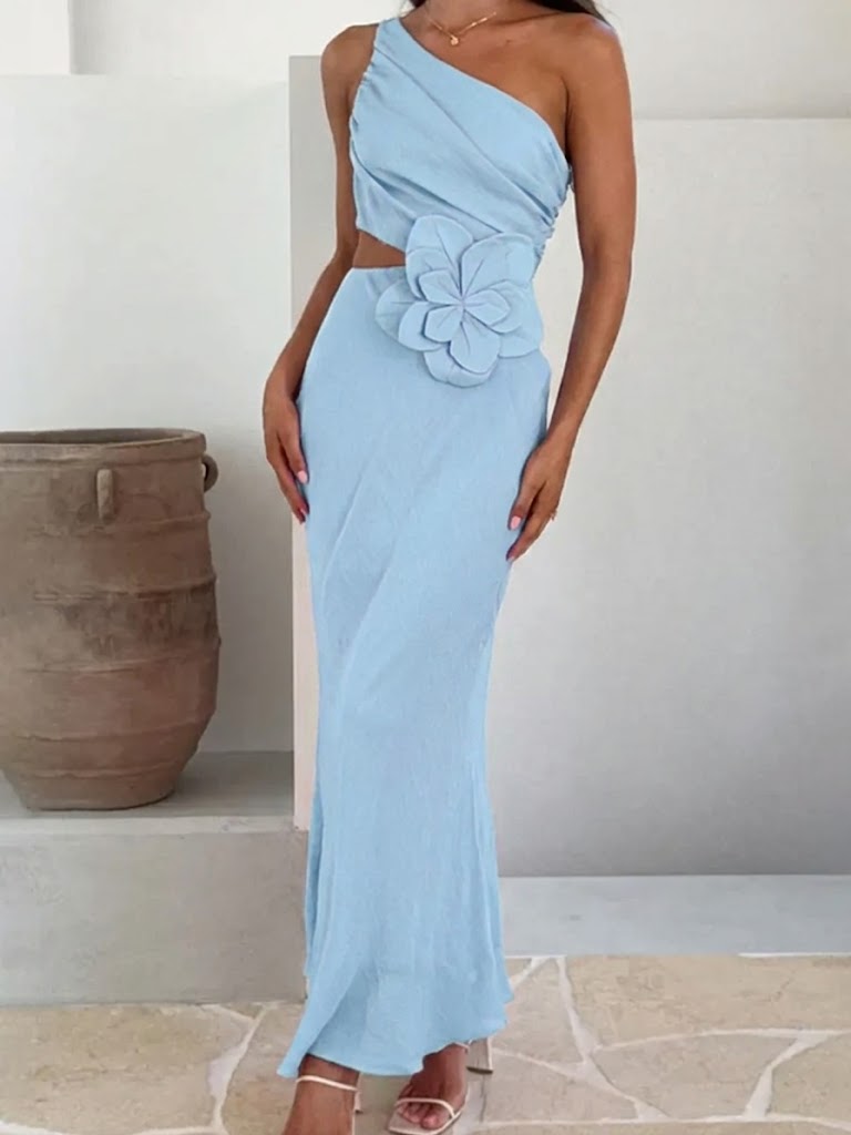 Women's Slim-fit Floral Decor Sleeveless Dress