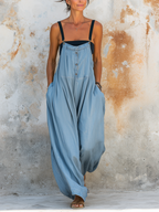 Lightweight Tencel Denim Wide-Leg Overalls