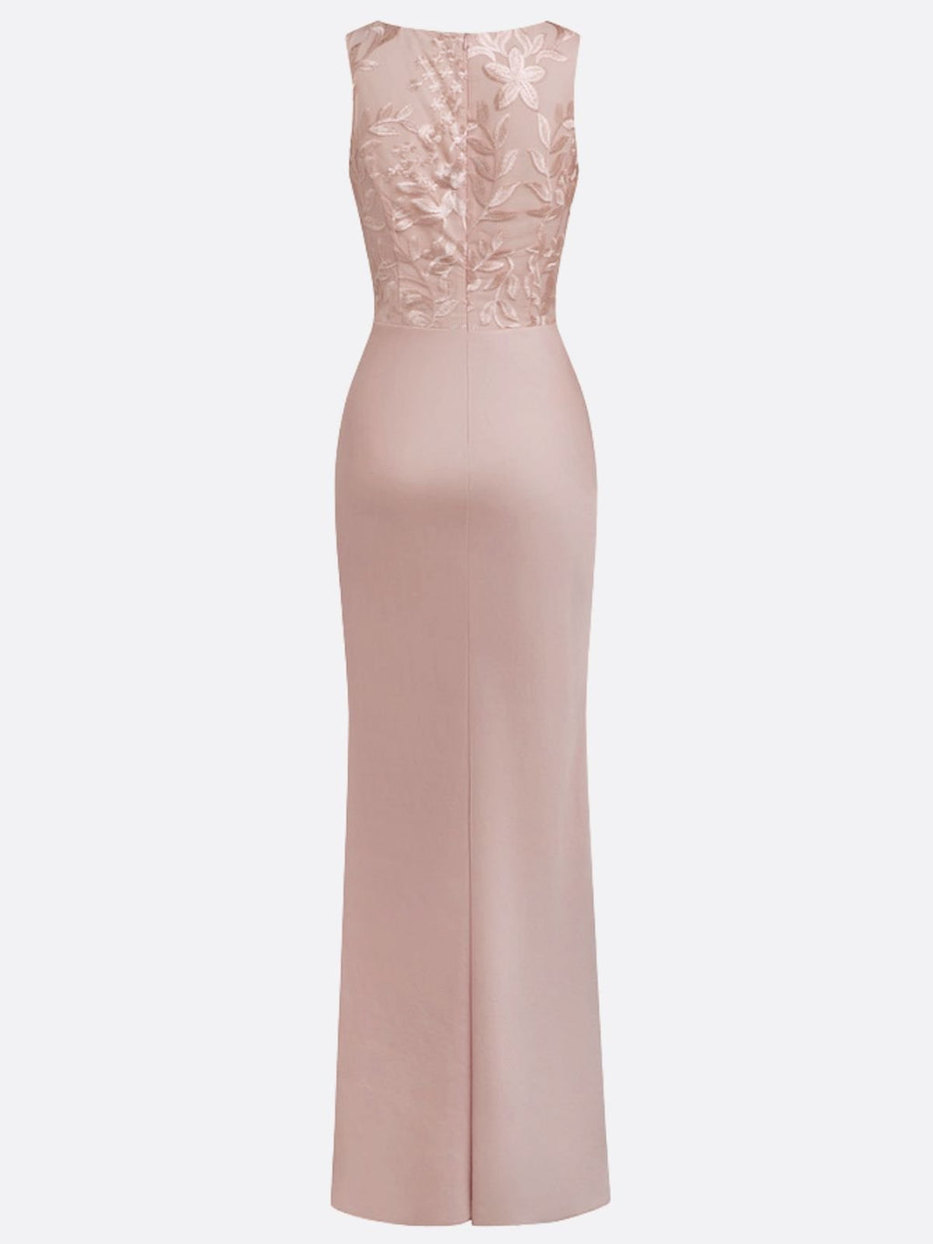 Light Pink Embroidery Satin Crew Neck Sleeveless Sheath Gown Dress