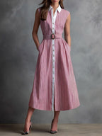 Casual Yet Polished Striped Sleeveless Shirt Dress