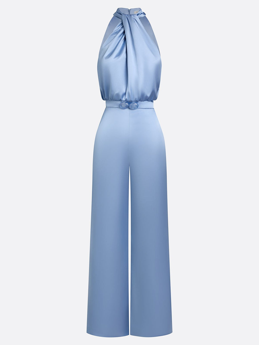 Women Blue Mock Neck Sleeveless Dressy Jumpsuit