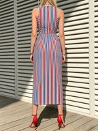 Women's Striped Art Print Casual Stylish Vacation Cotton Dress