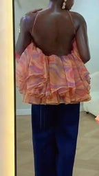 Women's Halter Neck Multi-Layered Ruffle Design Top
