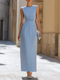 Elegant Gathered Waist Sleeveless Column Maxi Dress