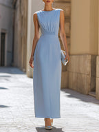 Elegant Gathered Waist Sleeveless Column Maxi Dress