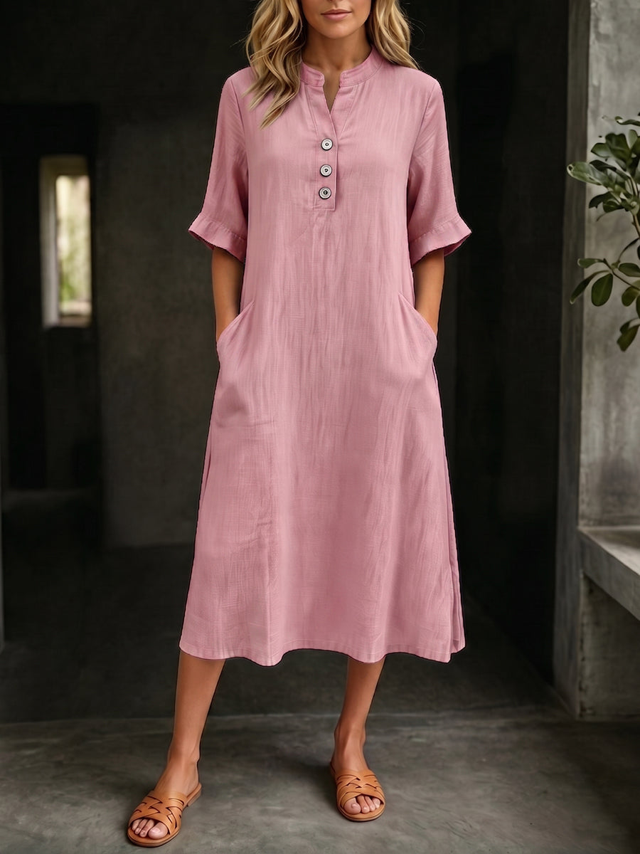 Minimalist & Cozy Solid-color Semi-mock Neck Dress