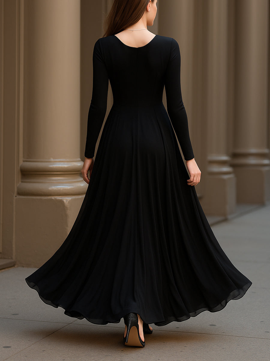 Monochrome Flowing Evening Gown With Contrast Panels