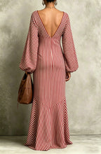 Retro Striped Lantern-sleeve Dress