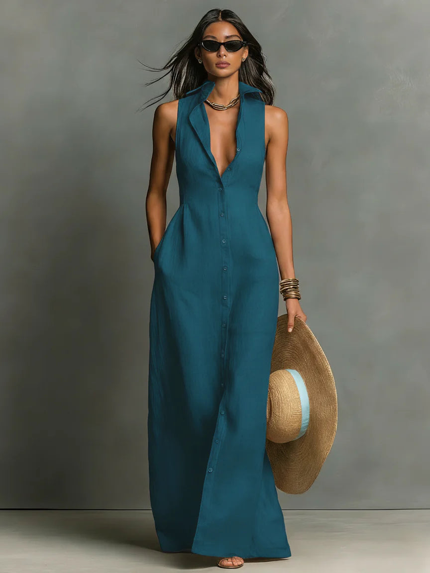 Linen Sleeveless Shirt Maxi Dress
