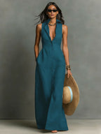 Linen Sleeveless Shirt Maxi Dress
