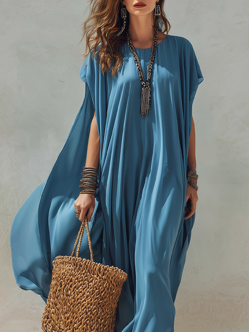 Bohemian Lake Blue Flowing Long Dress