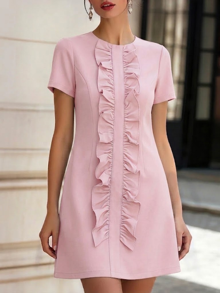 Stylish And Elegant Short-sleeve Ruffled Dress